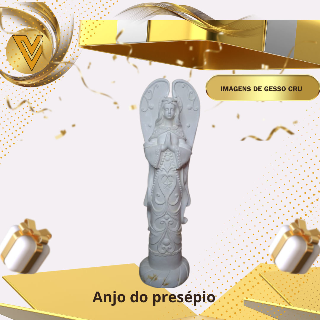 Anjo do presépio de gesso cerâmico cru, pronto para pintar - 32 cm