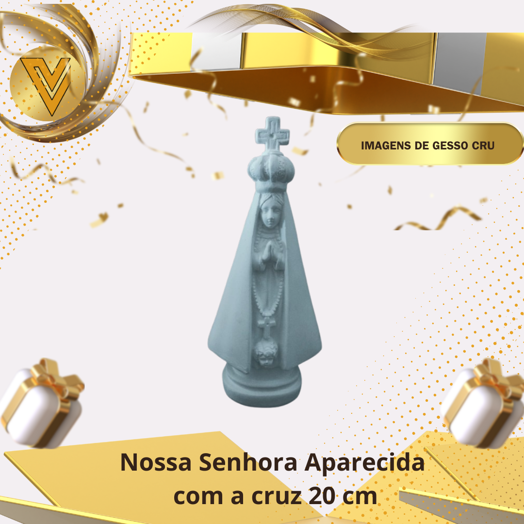 Imagem de Nossa Senhora Aparecida com Cruz de 18cm – Pronta para Pintar