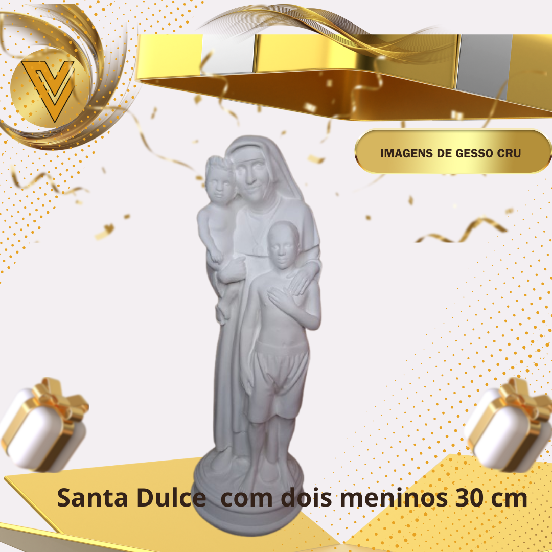 Santa Dulce dos pobres com 2 meninos – 30cm em Gesso Cerâmico Cru