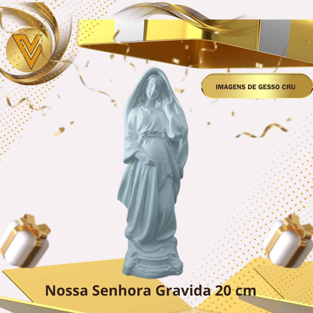Imagem de Nossa Senhora Gravida de gesso cerâmico cru, pronto para pintar de - 20 cm