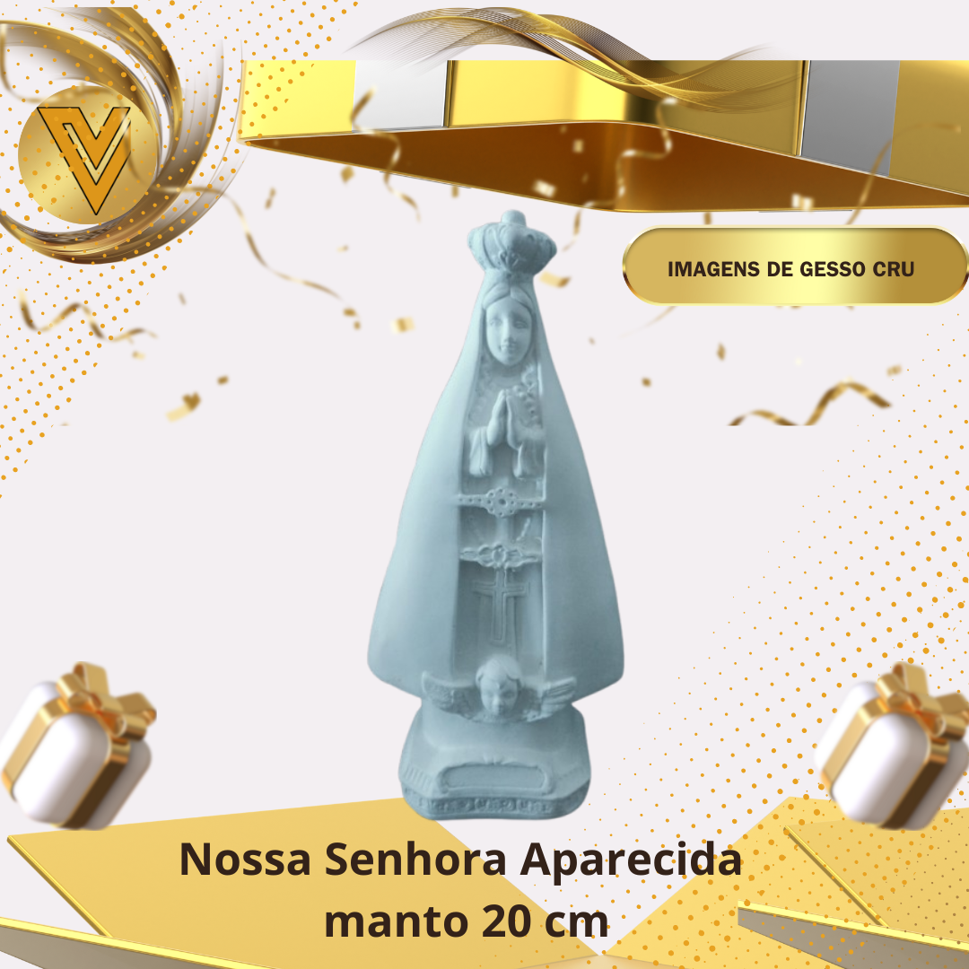 Imagem Nossa Senhora Aparecida manto liso em Gesso Cerâmico Cru de 20 cm