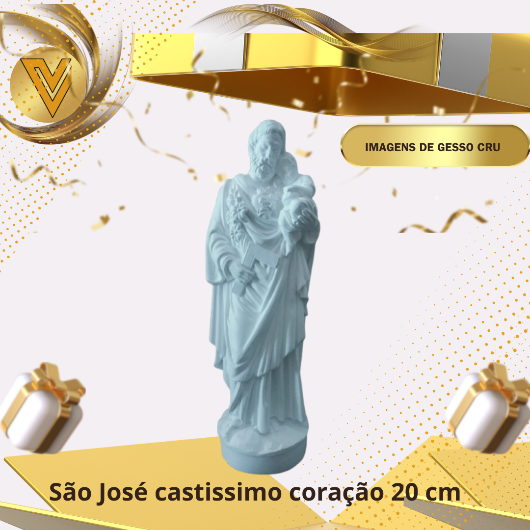 Imagem de São José castíssimo coração de gesso cerâmico cru, pronto para pintar de - 20 cm