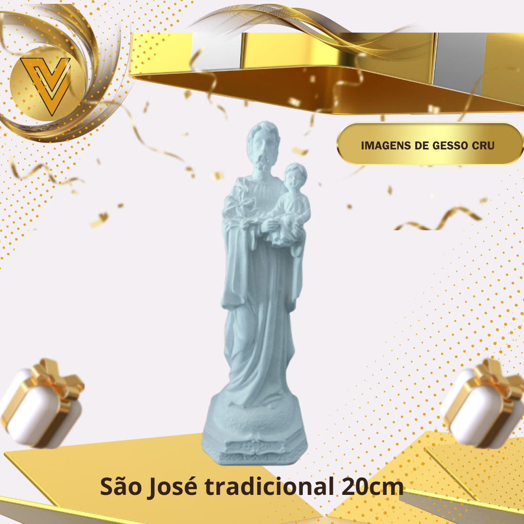 Imagem de São José tradicional de gesso cerâmico cru, pronto para pintar de - 20 cm