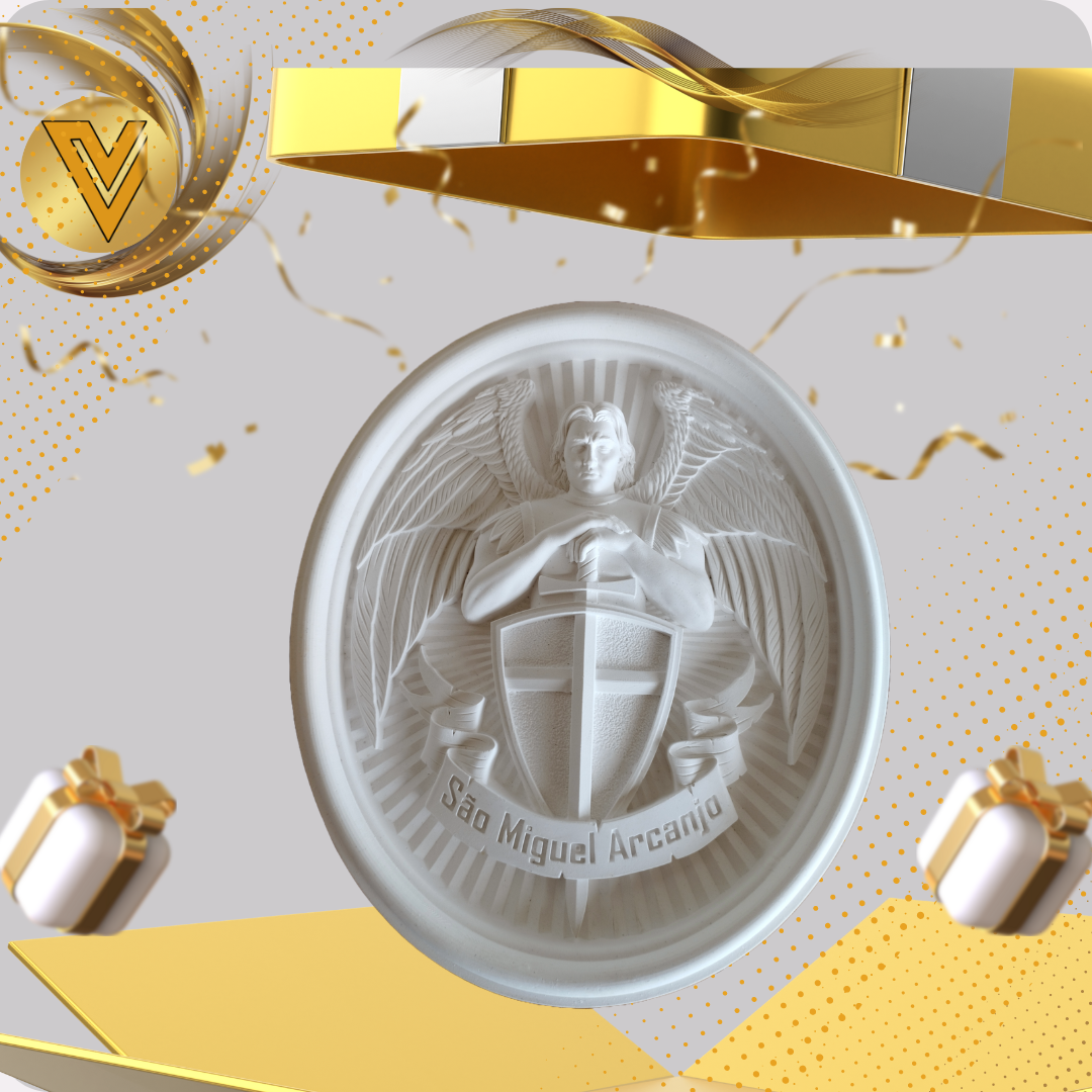 Medalha de São Miguel Arcanjo de 26 cm em gesso cerâmico cru para pintar - Promoção de Lançamento