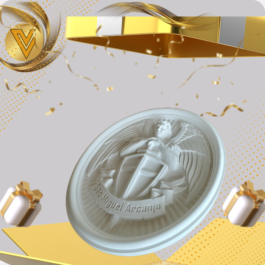 Medalha de São Miguel Arcanjo de 26 cm em gesso cerâmico cru para pintar - Promoção de Lançamento