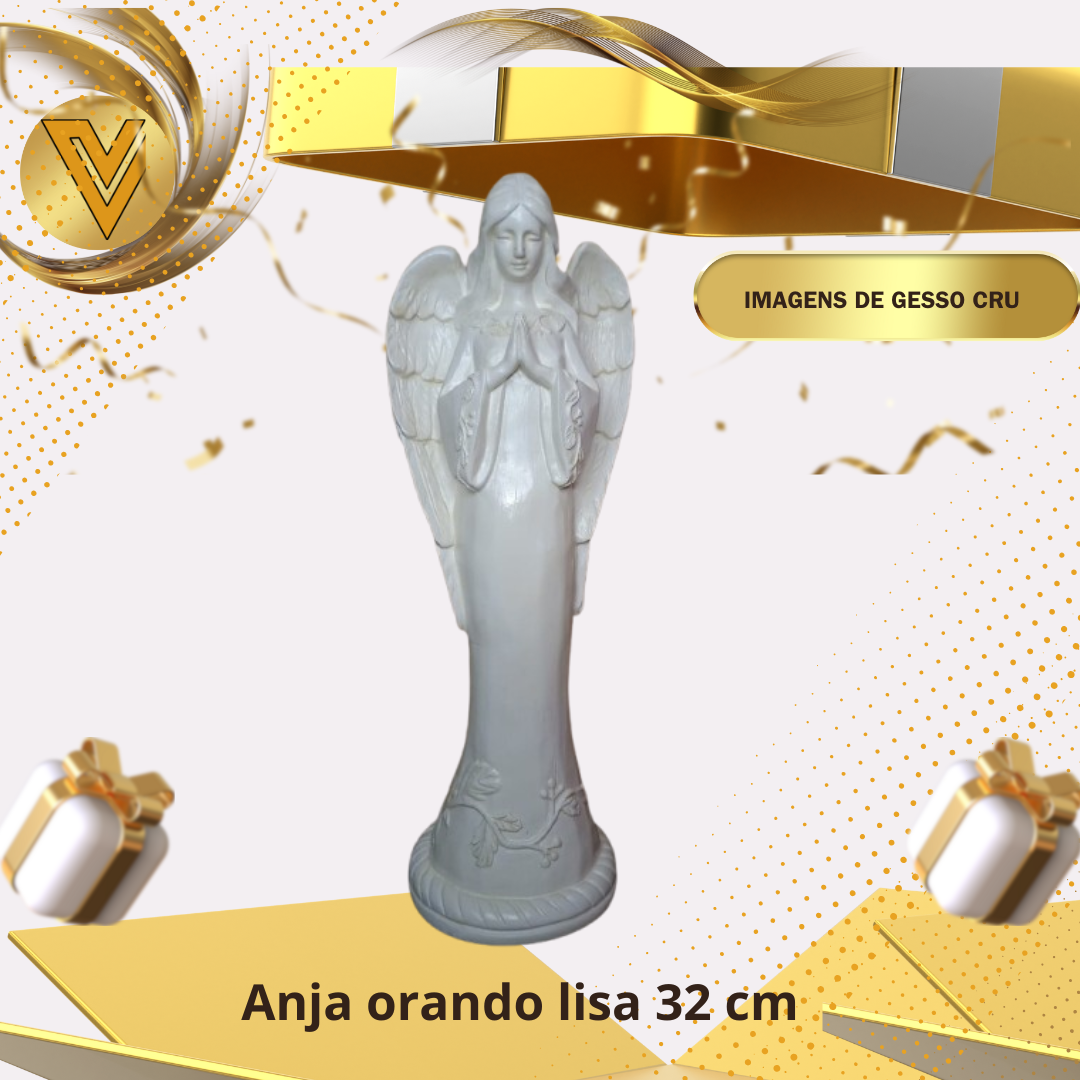 Anjo orando lisa de gesso cerâmico cru, pronto para pintar - 32 cm