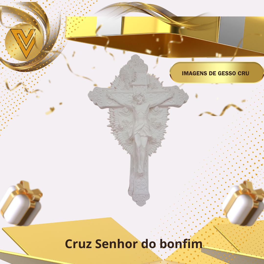Crucifixo Senhor do Bonfim em gesso cerâmico – 20cm (Para Pintar)