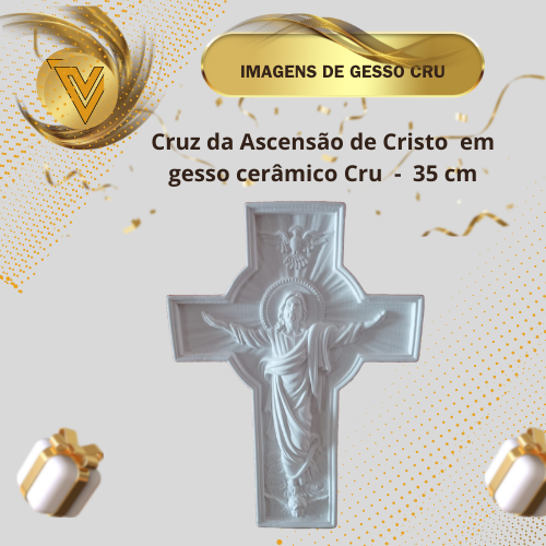 Cruz da Ascensão de Cristo  em gesso cerâmico Cru  -  35 cm