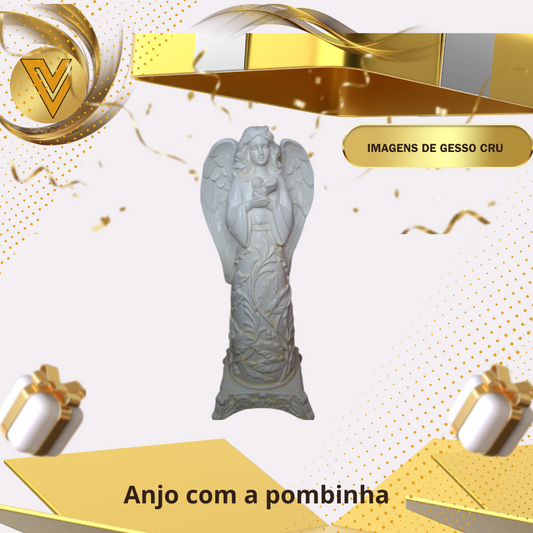 Anjo com pombinha de gesso cerâmico cru, pronto para pintar  -  30 cm