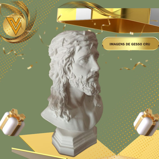 Busto Jesus Cristo com base, em  gesso cerâmico cru 30 cm para pintar