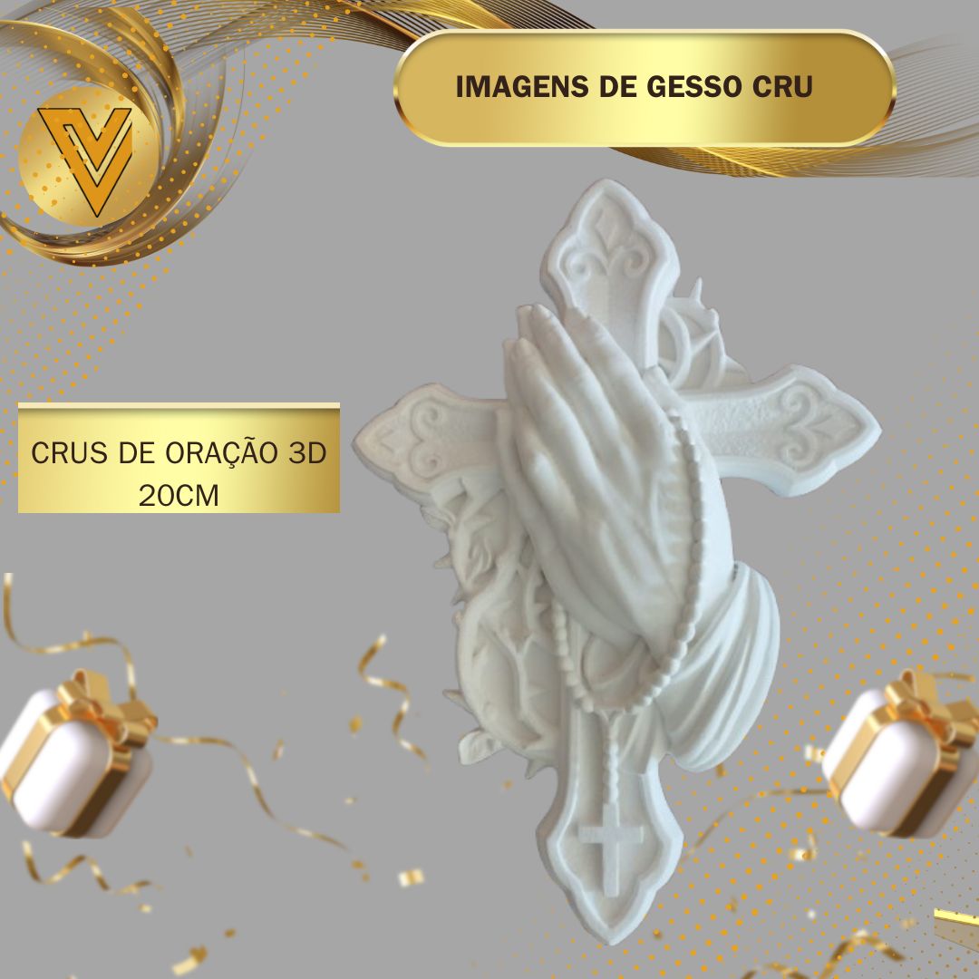 Cruz de Oração em 3D de  gesso cerâmico  cru 18 cm