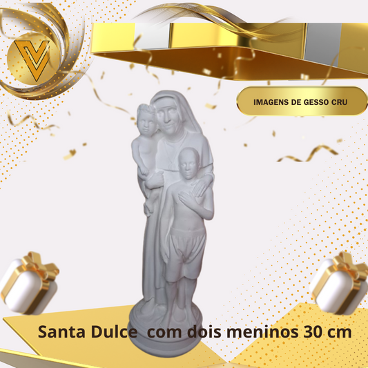 Santa Dulce dos pobres com 2 meninos – 30cm em Gesso Cerâmico Cru