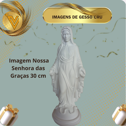 Atacado - 3 Imagem Nossa Senhora das Graças em Gesso Cerâmico Cru de 30 cm