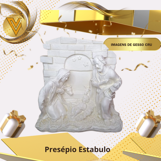 Presépio estabulo de gesso cerâmico cru, pronto para pintar  -  25 cm