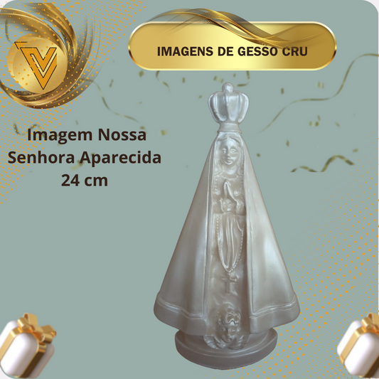 Atacado - 5 Imagem Nossa Senhora Aparecida em Gesso Cerâmico Cru de 25 cm