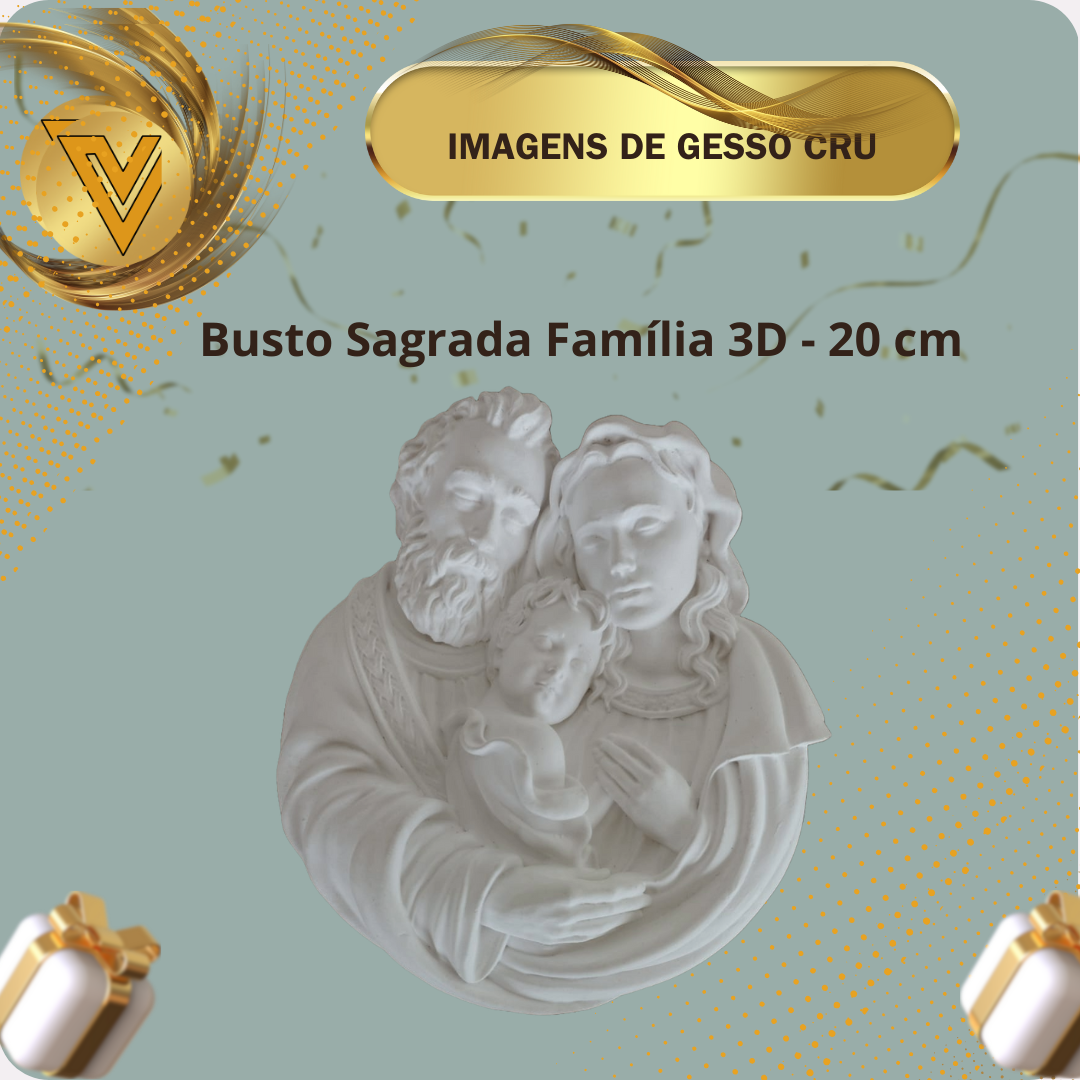 Atacado - 3 Busto Sagrada Família  gesso cerâmico cru 20 cm