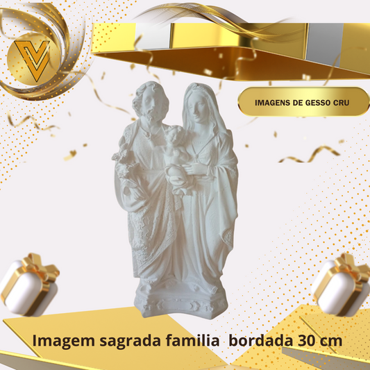 Imagem Sagrada Família  Manto Bordada 30 cm, em  gesso cerâmico cru para pintar