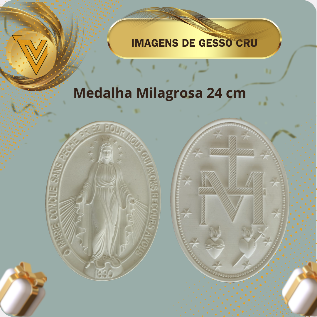 Atacado - 3 Pares da Medalha Milagrosa  gesso cerâmico  cru 24 cm