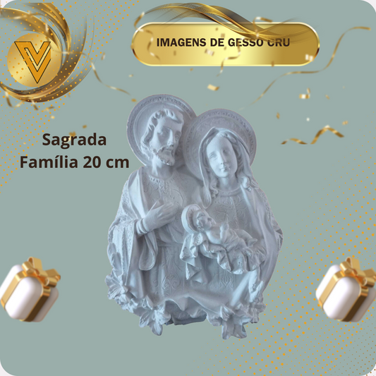 Busto sagrada família com flor de 20 cm, em gesso cerâmico para pintar