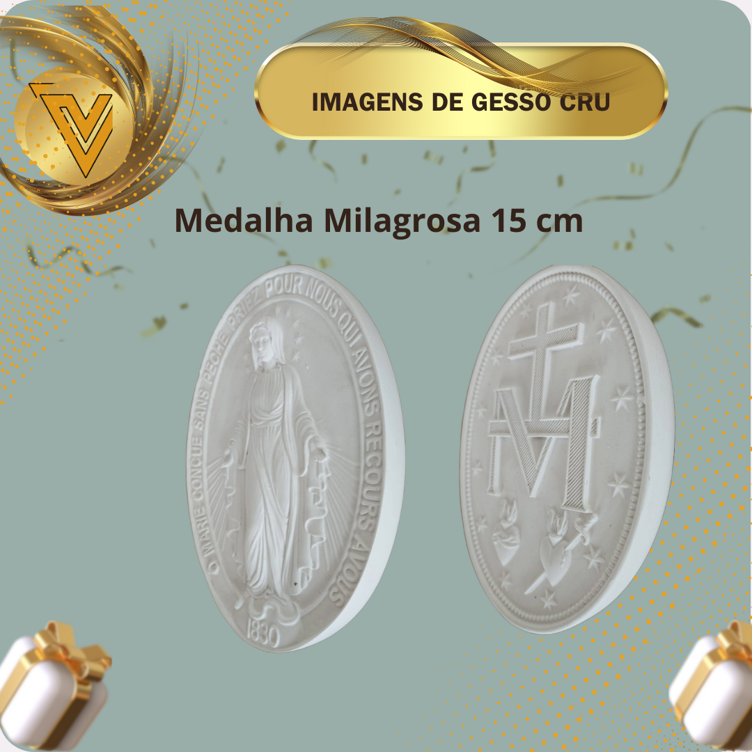 Medalha Milagrosa gesso cerâmico Cru - 15 cm