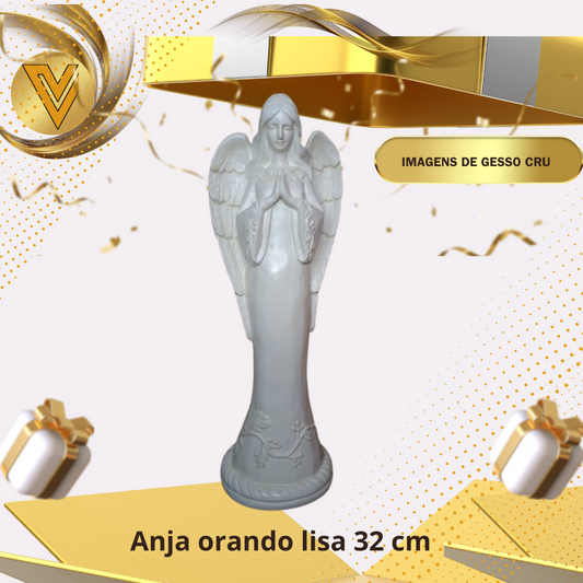 Anjo orando lisa de gesso cerâmico cru, pronto para pintar  -  32 cm