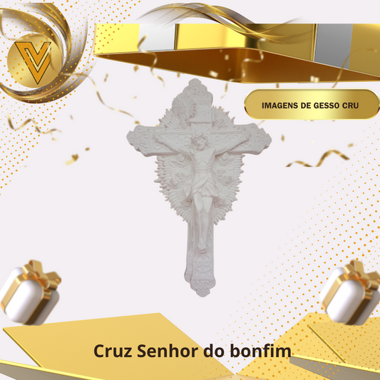 Crucifixo Senhor do Bonfim  em gesso cerâmico – 20cm (Para Pintar)